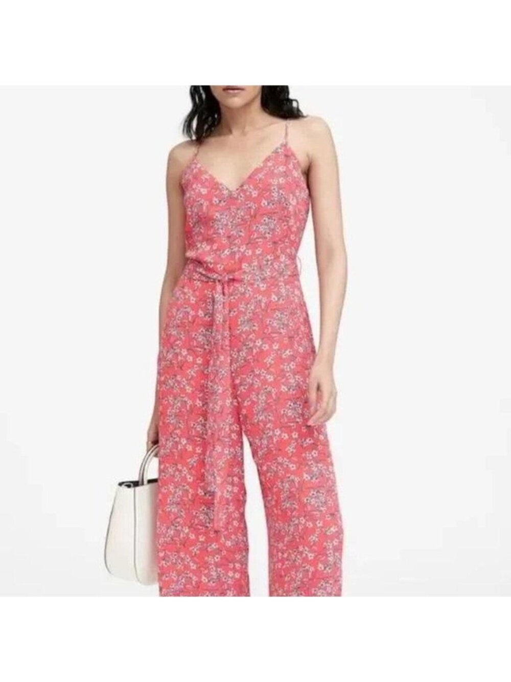 Banana Republic Strappy Orange Floral Wide Leg Jumpsuit Cropped 4 Tall Casual